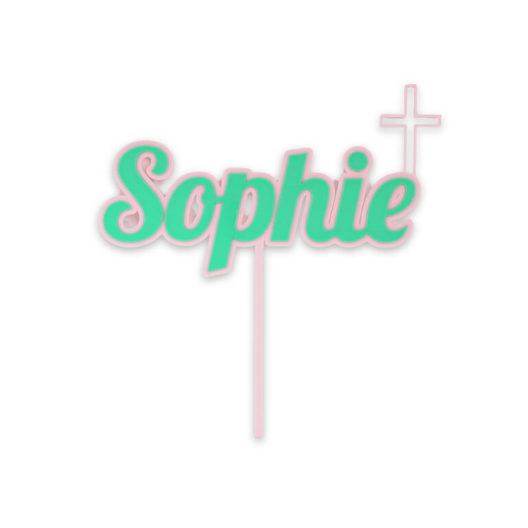 Personalized Christening Cake Topper – 3D Printed Custom Name & Cross Decoration