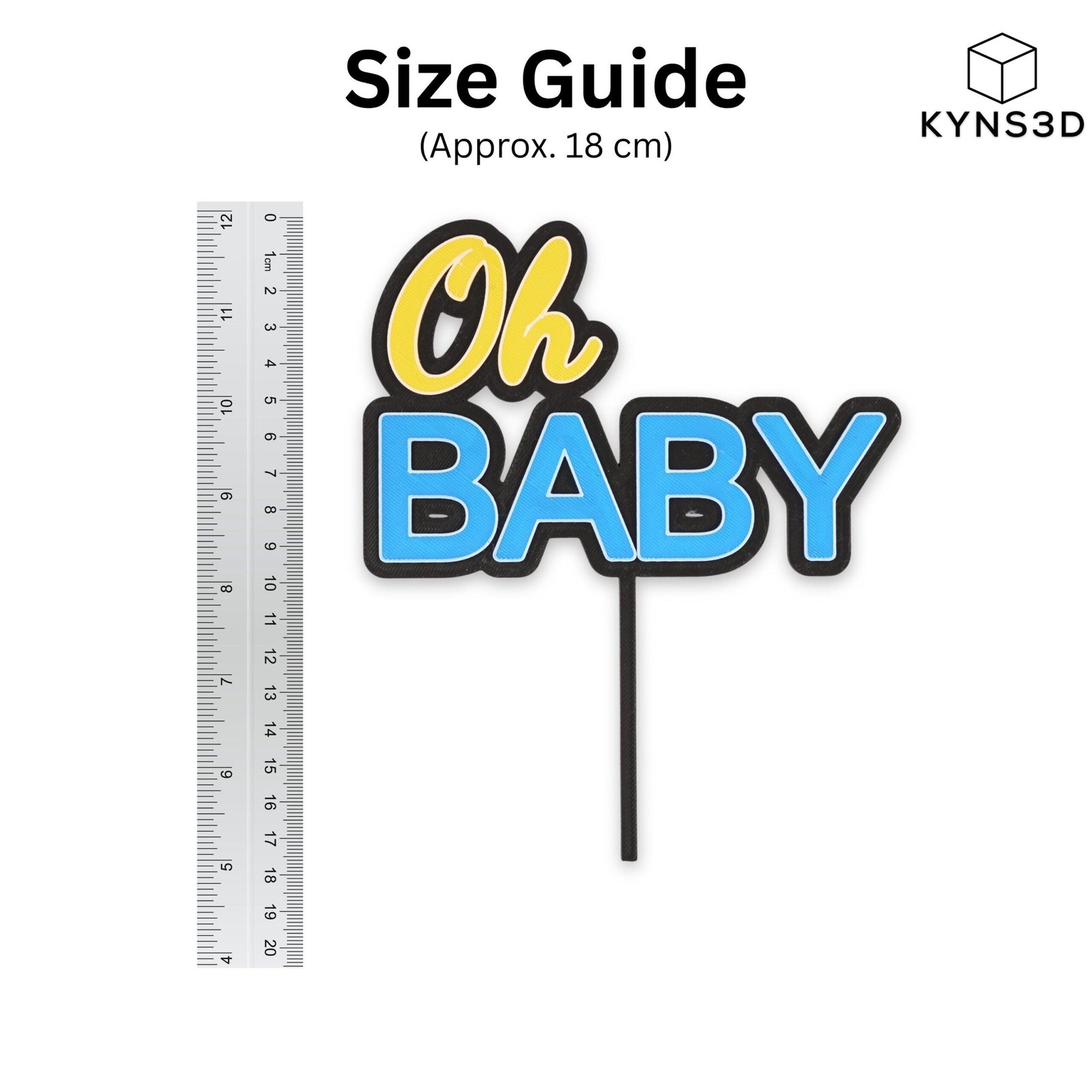 Personalised Oh Baby Cake Topper – 3D Printed Baby Shower & Gender Reveal Decoration - Image 3